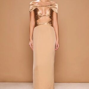 Sonya Metallic Gold Cutout Off-Shoulder Maxi Dress